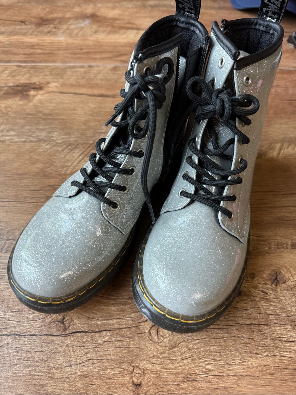 Dr. Martens Kids Silver Glitter Lace-Up Combat Boots